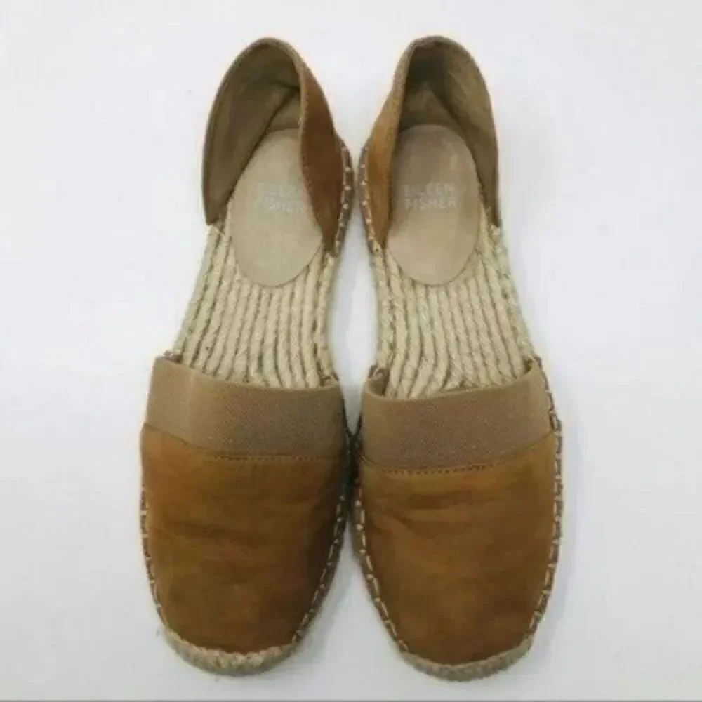 Eileen Fisher womans espadrille slide on 7 BoxP Brown suede flats Bohemian